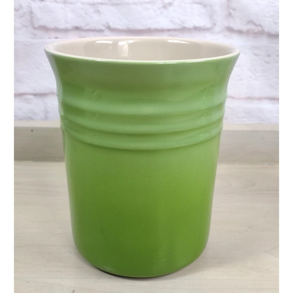 LE CREUSET Stoneware Utensil Crock Green Ombré 6" Tall Kitchen Decor